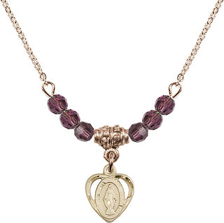 18-Inch Gold Plated Marian Necklace with 4mm Amethyst Beads