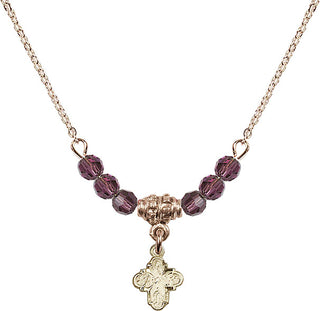 18" Hamilton Gold Plated Necklace with 4mm Amethyst Crystal Beads featuring a 14kt Gold Filled 4-Way Medal.
