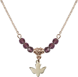 18" Hamilton Gold Plated Necklace with 4mm Amethyst Crystal Beads featuring a 14kt Gold Filled Holy Spirit Medal.