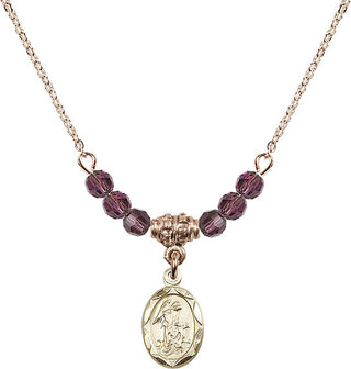 18" Hamilton Gold Plated Necklace with 4mm Amethyst Crystal Beads featuring a 14kt Gold Filled Guardian Angel Medal.