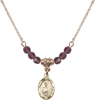 18" Hamilton Gold Plated Necklace with 4mm Amethyst Crystal Beads featuring a 14kt Gold Filled Saint Jude Medal.