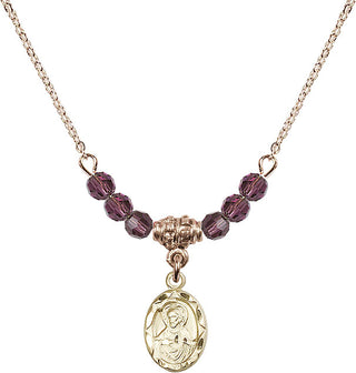 18" Hamilton Gold Plated Necklace with 4mm Amethyst Crystal Beads featuring a 14kt Gold Filled Scapular Medal.
