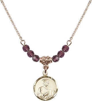 18" Hamilton Gold Plated Necklace with 4mm Amethyst Crystal Beads featuring a 14kt Gold Filled Saint Jude Medal. Engraved Catholic Saint Jewelry