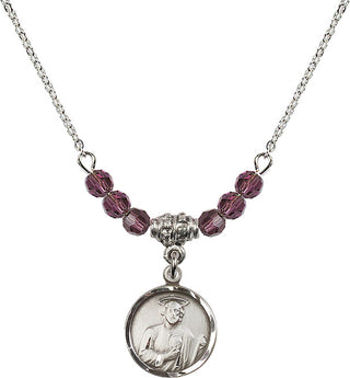 18" Rhodium Plated Necklace with 4mm Amethyst Crystal Beads featuring a Sterling Silver Saint Jude Medal. Engraved Catholic Saint Jewelry