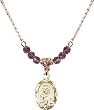 18" Hamilton Gold Plated Necklace with 4mm Amethyst Crystal Beads featuring a 14kt Gold Filled Saint Jude Medal. Engraved Catholic Saint Jewelry