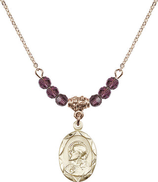 18" Hamilton Gold Plated Necklace with 4mm Amethyst Crystal Beads featuring a 14kt Gold Filled Scapular Medal.