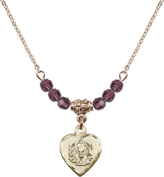 18" Hamilton Gold Plated Necklace with 4mm Amethyst Crystal Beads featuring a 14kt Gold Filled Heart / Communion Medal.