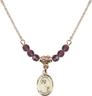 18" Hamilton Gold Plated Necklace with 4mm Amethyst Crystal Beads featuring a 14kt Gold Filled First Penance Medal.