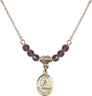 18" Hamilton Gold Plated Necklace with 4mm Amethyst Crystal Beads featuring a 14kt Gold Filled First Reconciliation Medal.