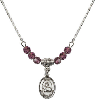 18" Rhodium Plated Necklace with 4mm Amethyst Crystal Beads featuring a Sterling Silver First Reconciliation Medal.