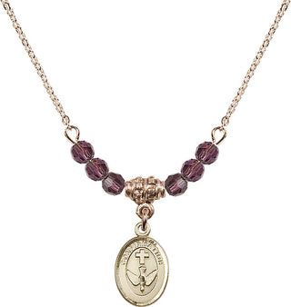 18" Hamilton Gold Plated Necklace with 4mm Amethyst Crystal Beads featuring a 14kt Gold Filled Confirmation Medal.