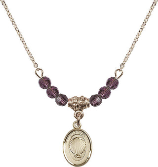 18" Hamilton Gold Plated Necklace with 4mm Amethyst Crystal Beads featuring a 14kt Gold Filled Baptism Medal.