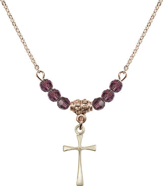 18" Hamilton Gold Plated Necklace with 4mm Amethyst Crystal Beads featuring a 14kt Gold Filled Maltese Cross Medal.