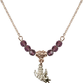 18" Hamilton Gold Plated Necklace with 4mm Amethyst Crystal Beads featuring a 14kt Gold Filled Guardian Angel Medal.