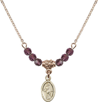 18" Hamilton Gold Plated Necklace with 4mm Amethyst Crystal Beads featuring a 14kt Gold Filled Scapular Medal.