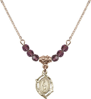 18" Hamilton Gold Plated Necklace with 4mm Amethyst Crystal Beads featuring a 14kt Gold Filled Miraculous Medal.