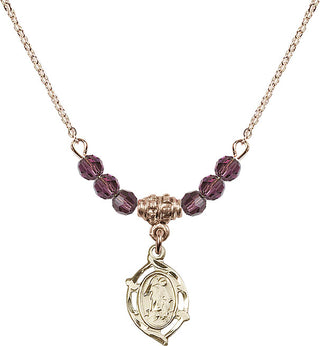 18" Hamilton Gold Plated Necklace with 4mm Amethyst Crystal Beads featuring a 14kt Gold Filled Guardian Angel Medal.