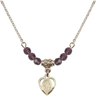 18" Hamilton Gold Plated Necklace with 4mm Amethyst Crystal Beads featuring a 14kt Gold Filled Guardian Angel Medal. Engraved Catholic Saint Jewelry