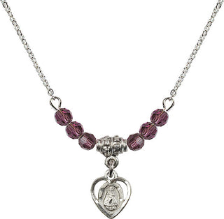 18" Rhodium Plated Necklace with 4mm Amethyst Crystal Beads featuring a Sterling Silver Infant Medal. Engraved Catholic Saint Jewelry
