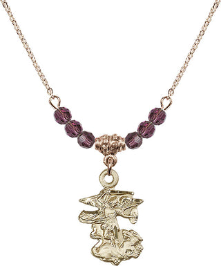 18" Hamilton Gold Plated Necklace with 4mm Amethyst Crystal Beads featuring a 14kt Gold Filled Saint Michael the Archangel Medal.