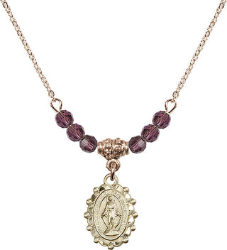 18" Hamilton Gold Plated Necklace with 4mm Amethyst Crystal Beads featuring a 14kt Gold Filled Miraculous Medal.