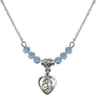 18" Rhodium Plated Necklace with 4mm Aqua Crystal Beads featuring a Sterling Silver Saint Jude Medal. Engraved Catholic Saint Jewelry