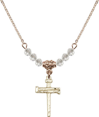 18" Hamilton Gold Plated Necklace with 4mm Crystal Beads featuring a 14kt Gold Filled Nail Cross Medal.