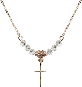 18" Hamilton Gold Plated Necklace with 4mm Crystal Beads featuring a 14kt Gold Filled Cross Medal.