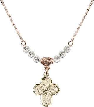 18" Hamilton Gold Plated Necklace with 4mm Crystal Beads featuring a 14kt Gold Filled 4-Way Medal.