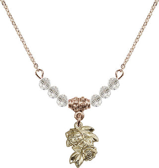 18" Hamilton Gold Plated Necklace with 4mm Crystal Beads featuring a 14kt Gold Filled Rose Medal.