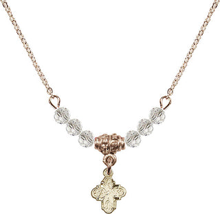 18" Hamilton Gold Plated Necklace with 4mm Crystal Beads featuring a 14kt Gold Filled 4-Way Medal.