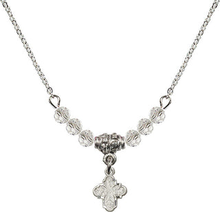18" Rhodium Plated Necklace with 4mm Crystal Beads featuring a Sterling Silver 4-Way Medal.