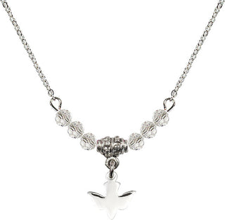 18" Rhodium Plated Necklace with 4mm Crystal Beads featuring a Sterling Silver Holy Spirit Medal.