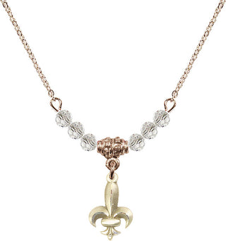 18" Hamilton Gold Plated Necklace with 4mm Crystal Beads featuring a 14kt Gold Filled Fleur de Lis Medal.