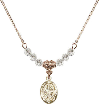 18" Hamilton Gold Plated Necklace with 4mm Crystal Beads featuring a 14kt Gold Filled Saint Christopher Medal.