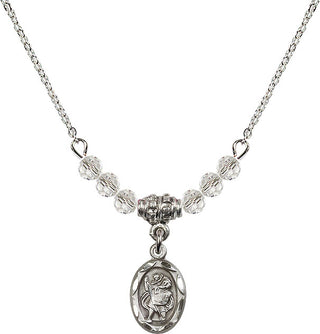 18" Rhodium Plated Necklace with 4mm Crystal Beads featuring a Sterling Silver Saint Christopher Medal.