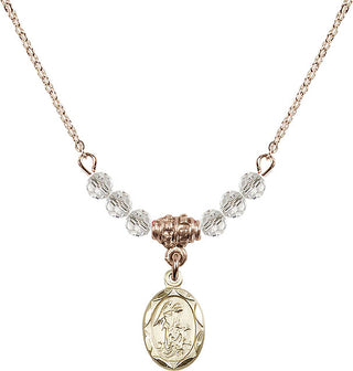18" Hamilton Gold Plated Necklace with 4mm Crystal Beads featuring a 14kt Gold Filled Guardian Angel Medal.