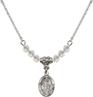 18" Rhodium Plated Necklace with 4mm Crystal Beads featuring a Sterling Silver Guardian Angel Medal.
