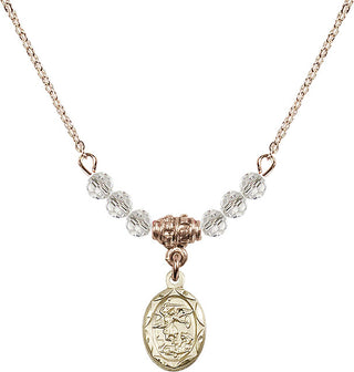 18" Hamilton Gold Plated Necklace with 4mm Crystal Beads featuring a 14kt Gold Filled Saint Michael the Archangel Medal.