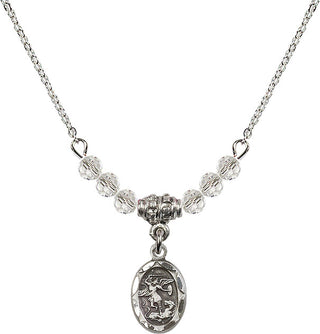 18" Rhodium Plated Necklace with 4mm Crystal Beads featuring a Sterling Silver Saint Michael the Archangel Medal.