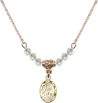 18" Hamilton Gold Plated Necklace with 4mm Crystal Beads featuring a 14kt Gold Filled Scapular Medal.