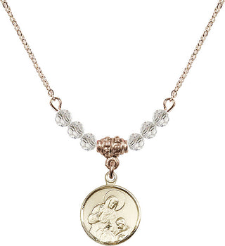 18" Hamilton Gold Plated Necklace with 4mm Crystal Beads featuring a 14kt Gold Filled Saint Ann Medal. Engraved Catholic Saint Jewelry