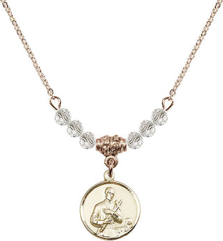 18" Hamilton Gold Plated Necklace with 4mm Crystal Beads featuring a 14kt Gold Filled Saint Gerard Medal. Engraved Catholic Saint Jewelry