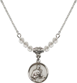 18" Rhodium Plated Necklace with 4mm Crystal Beads featuring a Sterling Silver Saint Gerard Medal. Engraved Catholic Saint Jewelry
