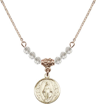 18" Hamilton Gold Plated Necklace with 4mm Crystal Beads featuring a 14kt Gold Filled Miraculous Medal.