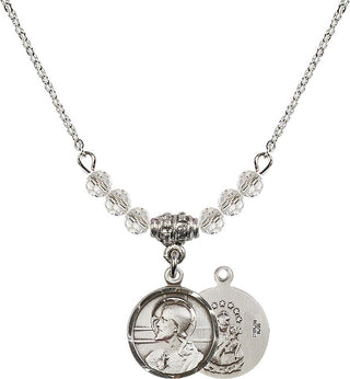 18" Rhodium Plated Necklace with 4mm Crystal Beads featuring a Sterling Silver Scapular Medal.