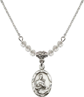 18" Rhodium Plated Necklace with 4mm Crystal Beads featuring a Sterling Silver Saint Gerard Medal. Engraved Catholic Saint Jewelry