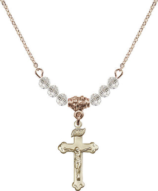 18" Hamilton Gold Plated Necklace with 4mm Crystal Beads featuring a 14kt Gold Filled Crucifix Medal.