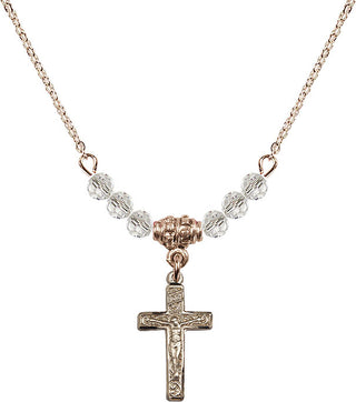 18" Hamilton Gold Plated Necklace with 4mm Crystal Beads featuring a 14kt Gold Filled Crucifix Medal.