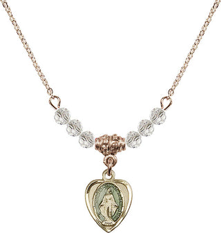 18" Hamilton Gold Plated Necklace with 4mm Crystal Beads featuring a 14kt Gold Filled Miraculous Medal.